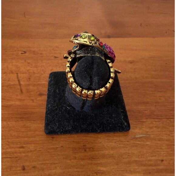 Colorful Parrot Stretch Ring Gold Tone Enamel Rhinestone Macaw Bird Size 7-8 - Picture 6 of 13